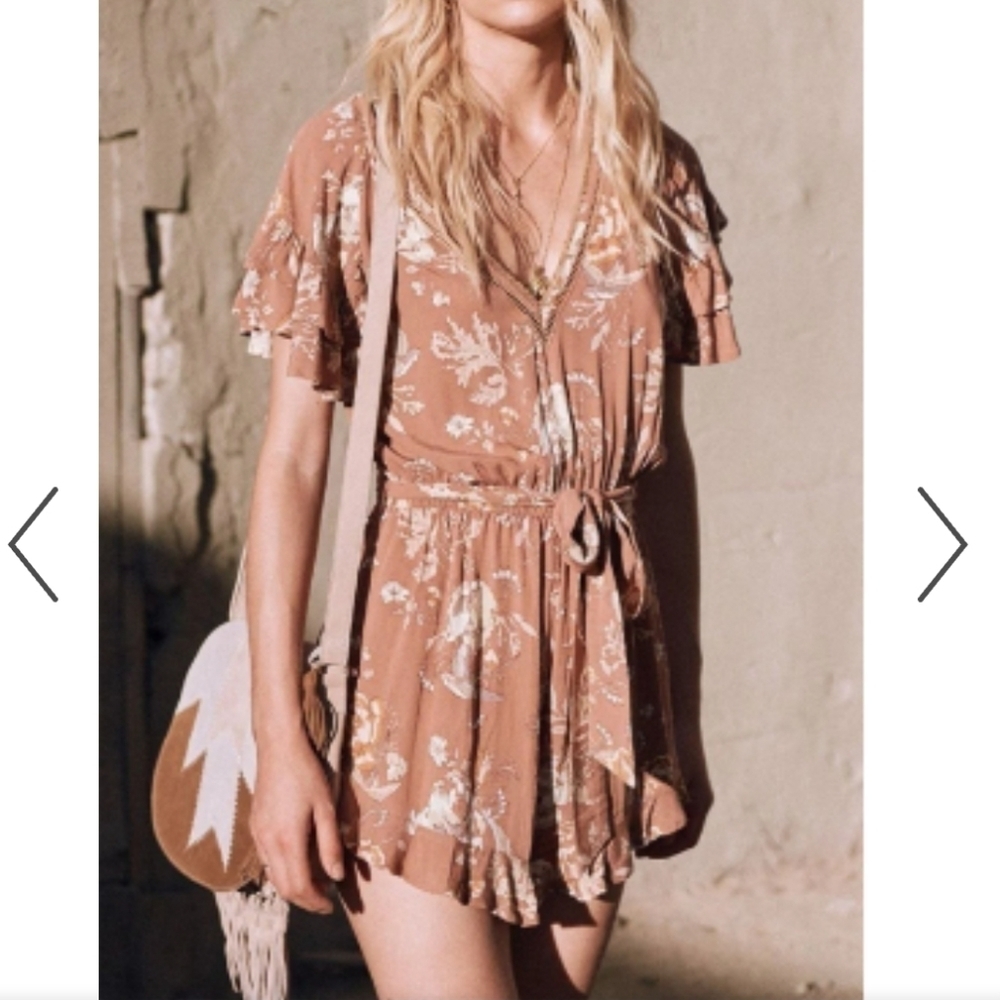 Spell & the Gypsy Collective Rosa Floral Playsuit Romper Camel Brown Belt Small